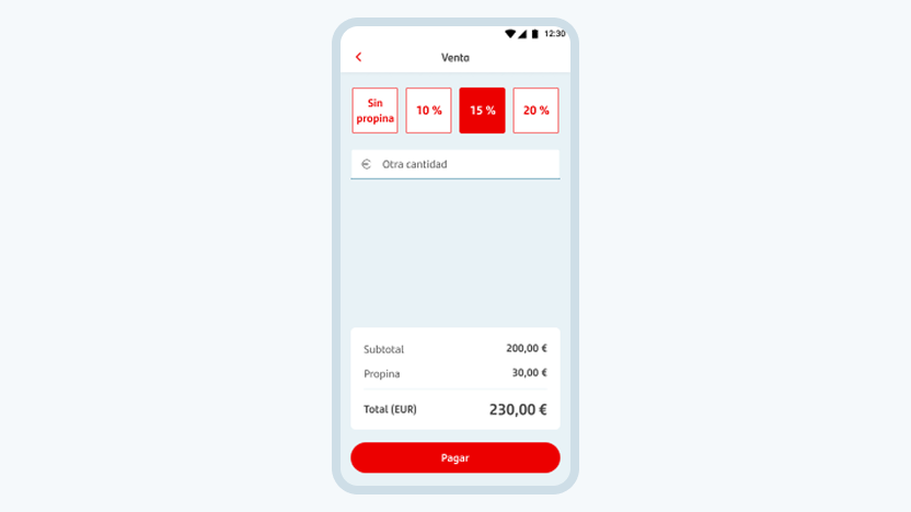 Pantalla de Get Smart con la configuración de propinas por porcentaje o importe fijo
